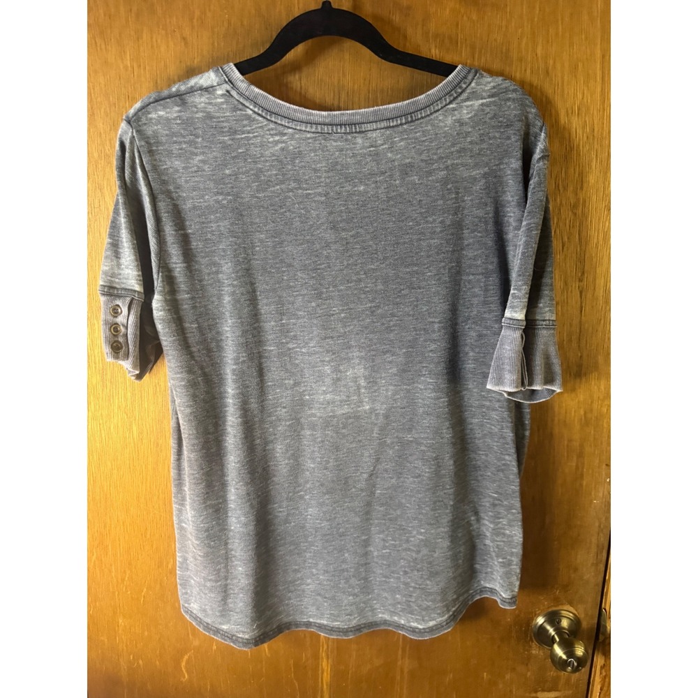 Jane + Delancey Womens Blue Acid Wash Short Sleeve Sweatshirt Top Size M - Picture 3 of 4